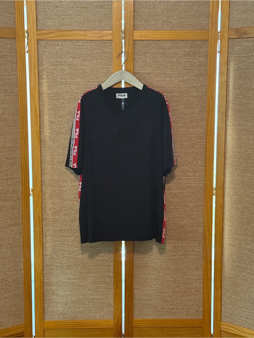 Fila X Y/Project Unisex Black Short-Sleeve Tee with Red and Grey Logo Tape